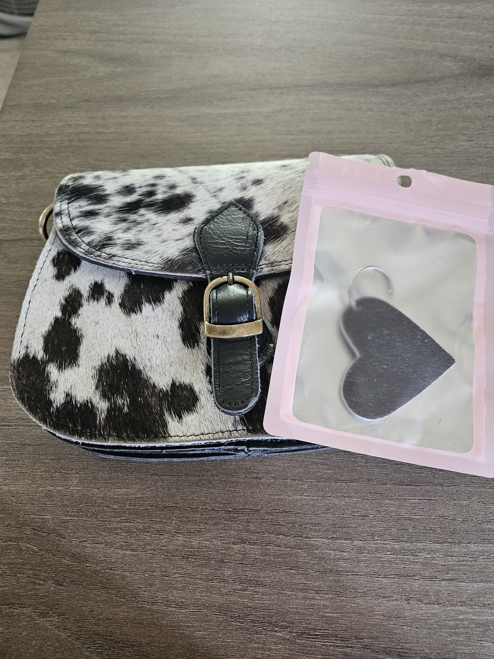 Western Cowhide And Genuine Leather Crossbody Bag with Heart Keychain-NWOT